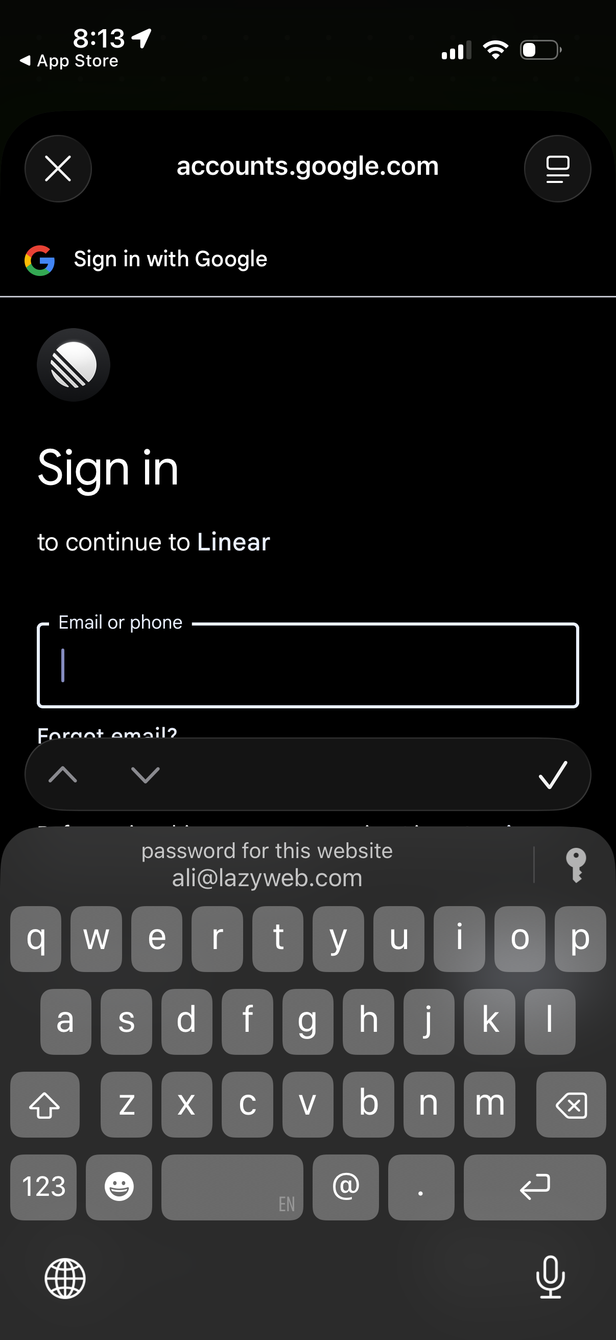 linear login screenshot
